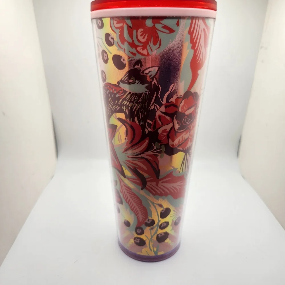 Starbucks Holiday 2022 Enchanted Forest‎ Tumbler Red Straw & Floral Design NWT